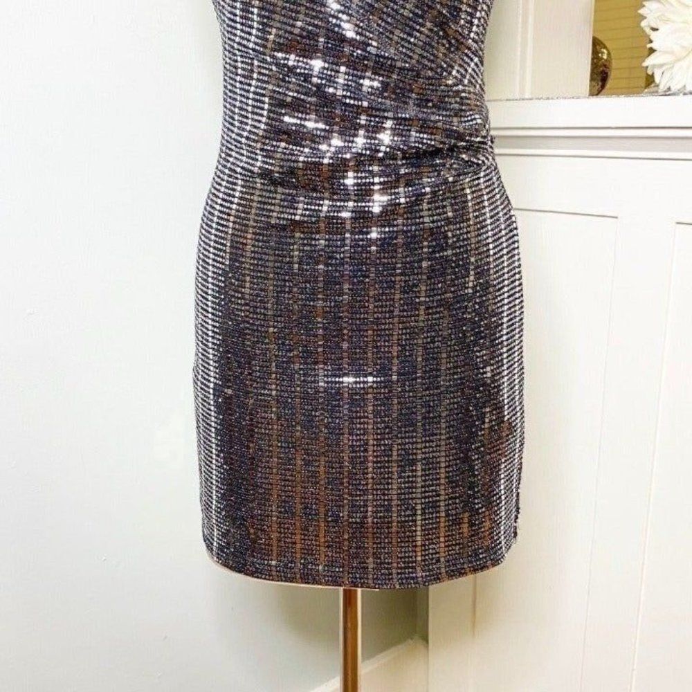 Silver Metallic Sequin Strappy Mini Dress Medium - Picture 5 of 12
